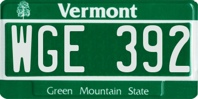 VT license plate WGE392