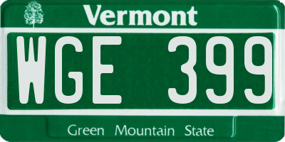 VT license plate WGE399
