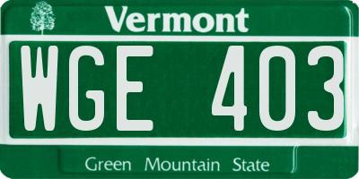 VT license plate WGE403