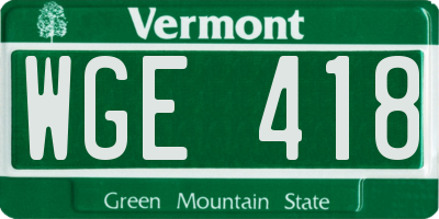 VT license plate WGE418