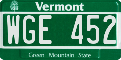 VT license plate WGE452