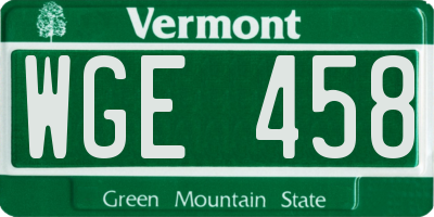 VT license plate WGE458