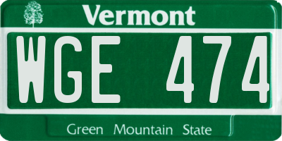 VT license plate WGE474