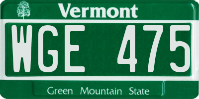 VT license plate WGE475