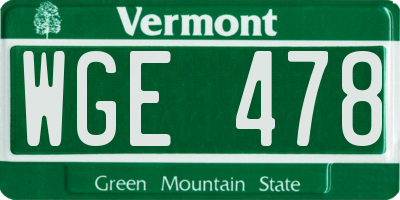 VT license plate WGE478