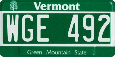 VT license plate WGE492