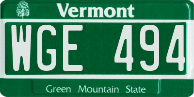VT license plate WGE494