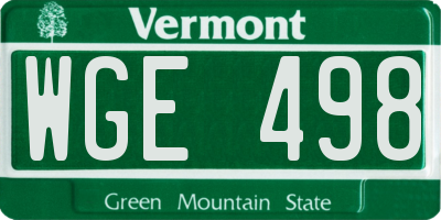 VT license plate WGE498