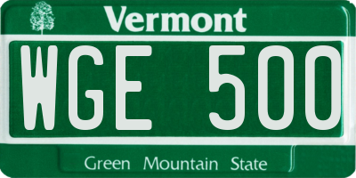 VT license plate WGE500