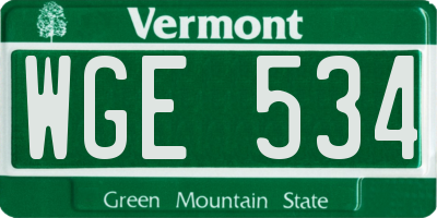 VT license plate WGE534
