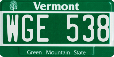 VT license plate WGE538