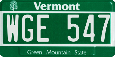 VT license plate WGE547