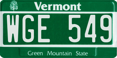 VT license plate WGE549