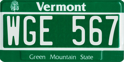 VT license plate WGE567