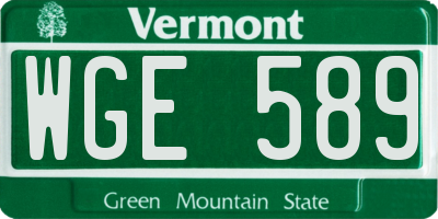 VT license plate WGE589