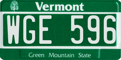 VT license plate WGE596