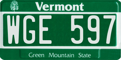 VT license plate WGE597