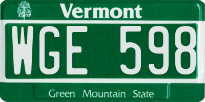 VT license plate WGE598