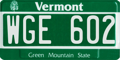 VT license plate WGE602