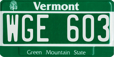 VT license plate WGE603
