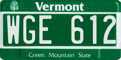VT license plate WGE612