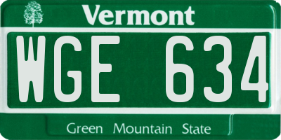 VT license plate WGE634