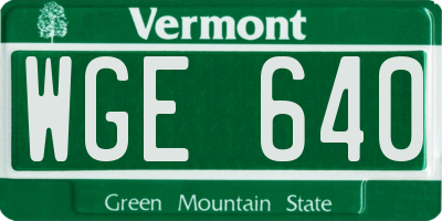 VT license plate WGE640
