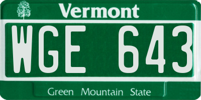 VT license plate WGE643