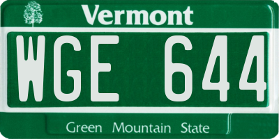 VT license plate WGE644