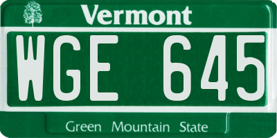 VT license plate WGE645