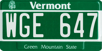VT license plate WGE647