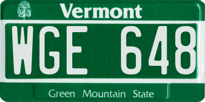 VT license plate WGE648