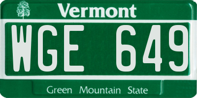 VT license plate WGE649