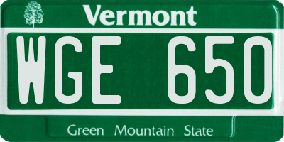 VT license plate WGE650