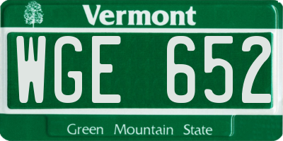 VT license plate WGE652