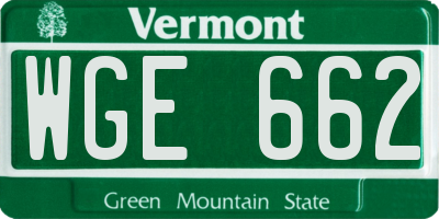 VT license plate WGE662