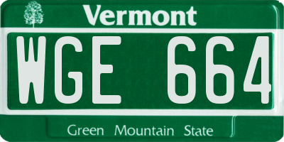 VT license plate WGE664