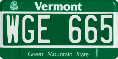 VT license plate WGE665