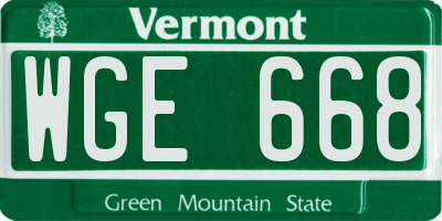 VT license plate WGE668