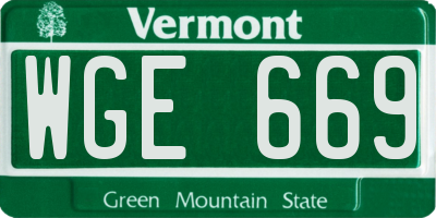 VT license plate WGE669