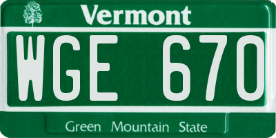 VT license plate WGE670