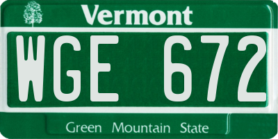 VT license plate WGE672