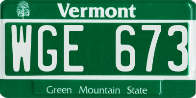 VT license plate WGE673
