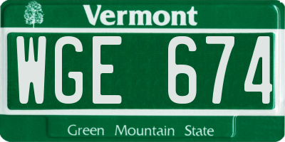 VT license plate WGE674