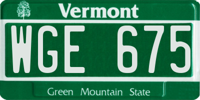 VT license plate WGE675