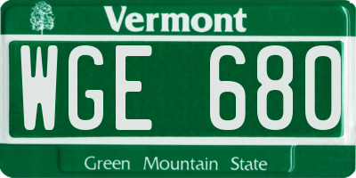 VT license plate WGE680
