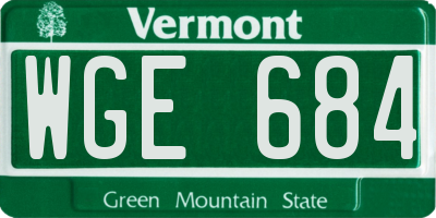 VT license plate WGE684