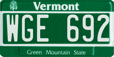 VT license plate WGE692