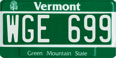 VT license plate WGE699