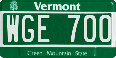 VT license plate WGE700